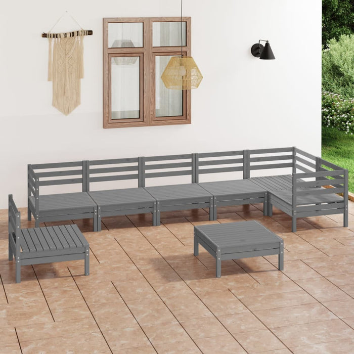 Set mobilier de grădină, 8 piese, gri, lemn masiv de pin WALTI