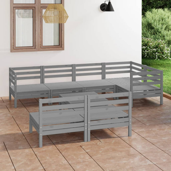 Set mobilier de grădină, 8 piese, gri, lemn masiv de pin WALTI