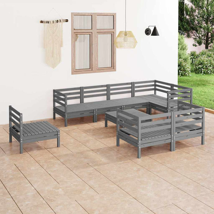 Set mobilier de grădină, 9 piese, gri, lemn masiv de pin WALTI