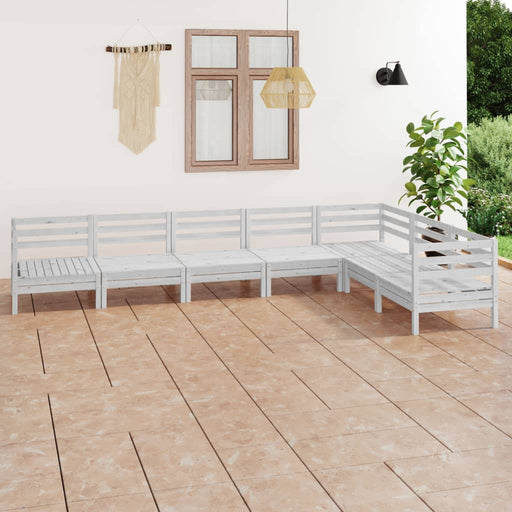 Set mobilier de grădină, 7 piese, alb, lemn masiv de pin - WALTI WALTI