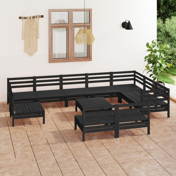 Set mobilier de grădină, 11 piese, negru, lemn masiv de pin WALTI