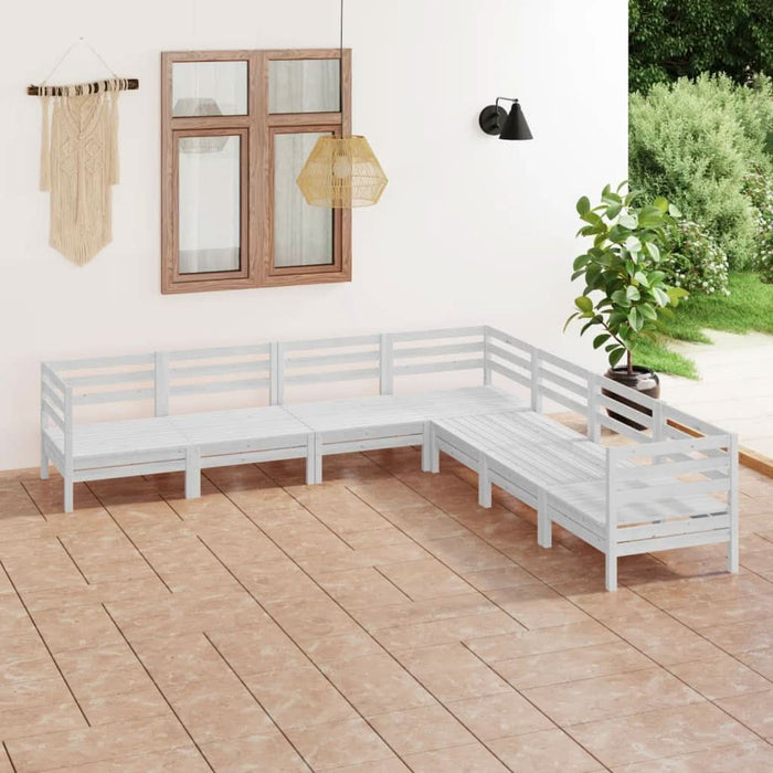 Set mobilier de grădină, 7 piese, alb, lemn masiv de pin - WALTI WALTI