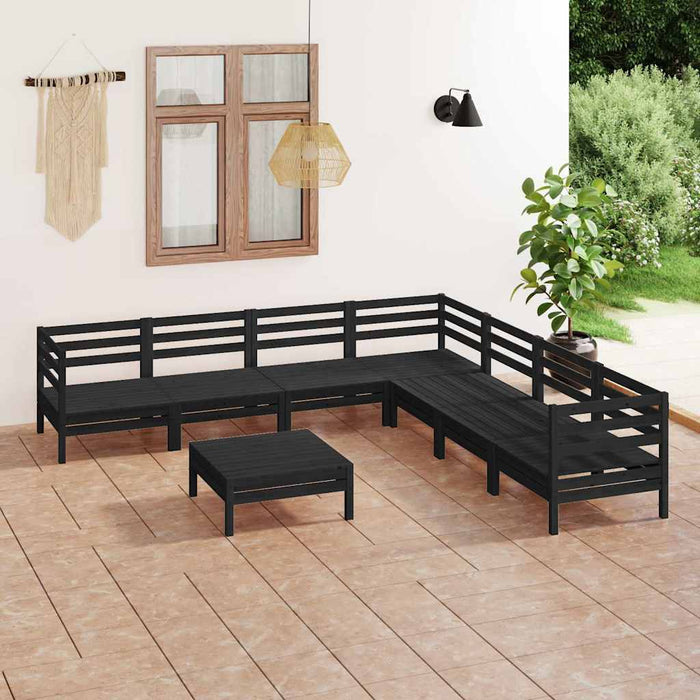Set mobilier de grădină, 8 piese, negru, lemn masiv de pin WALTI