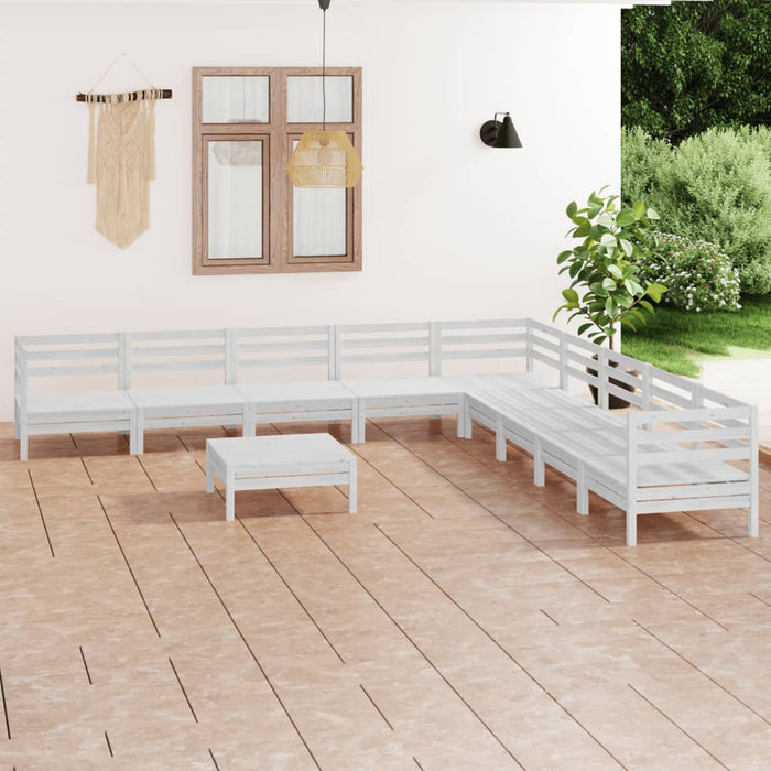Set mobilier de grădină, 10 piese, alb, lemn masiv de pin WALTI