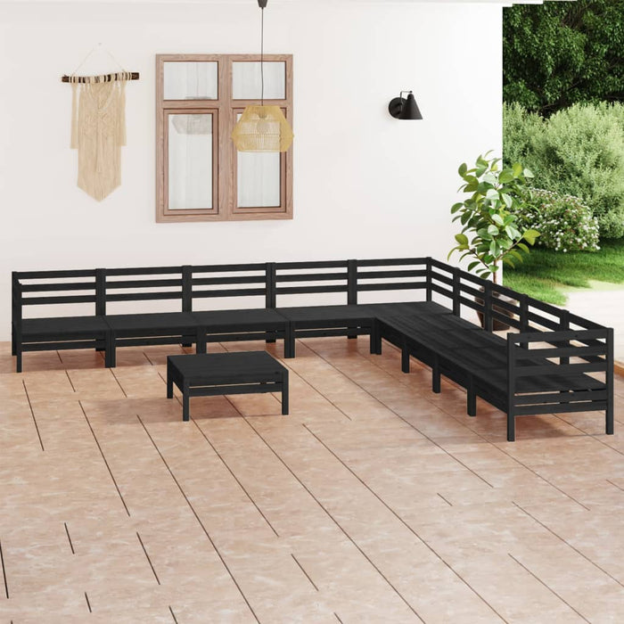 Set mobilier de grădină, 10 piese, negru, lemn masiv de pin WALTI