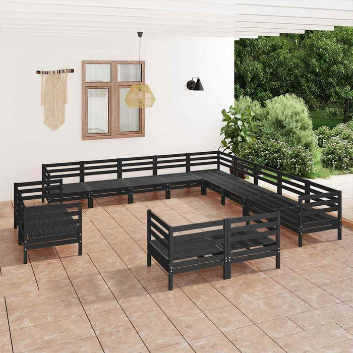 Set mobilier de grădină, 13 piese, negru, lemn masiv de pin WALTI