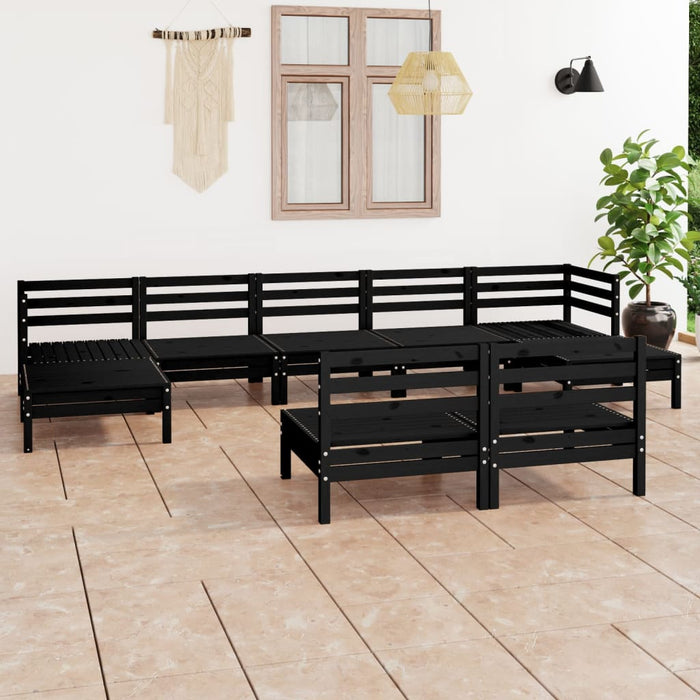 Set mobilier de grădină, 9 piese, negru, lemn masiv de pin WALTI