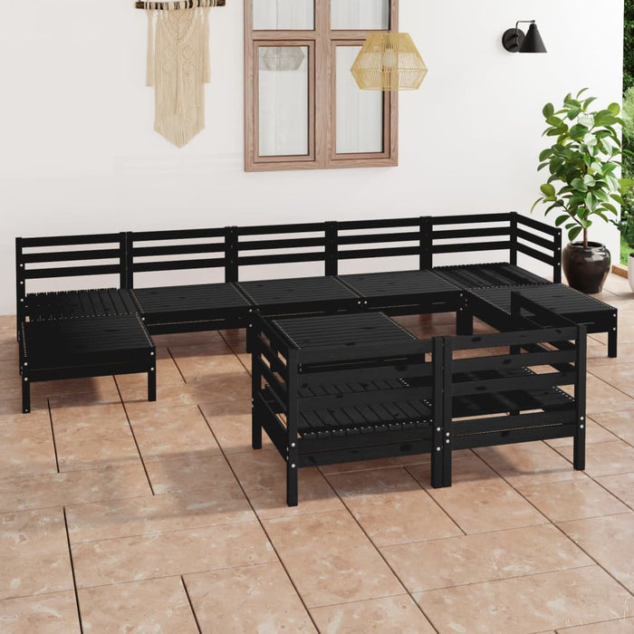 Set mobilier de grădină, 10 piese, negru, lemn masiv de pin WALTI