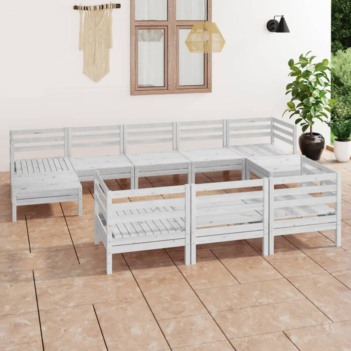 Set mobilier relaxare grădină, 10 piese, alb, lemn masiv de pin - WALTI WALTI