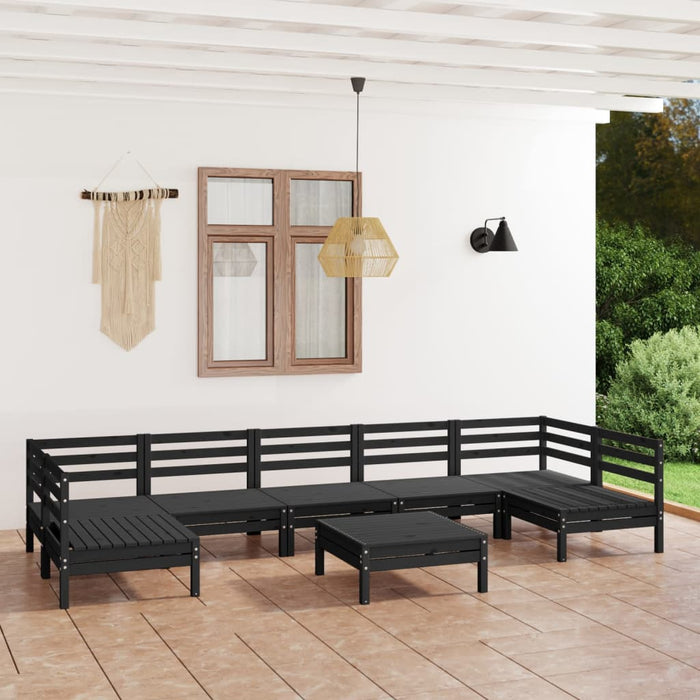 Set mobilier relaxare grădină, 8 piese, negru, lemn masiv pin WALTI