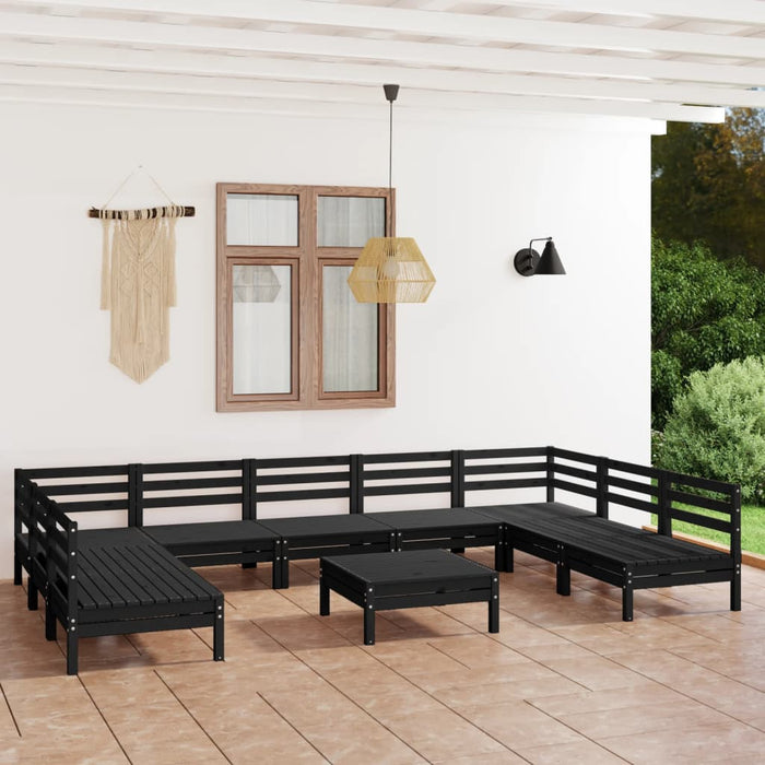 Set mobilier relexare grădină, 10 piese, negru, lemn masiv pin WALTI