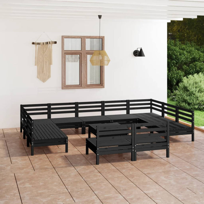 Set mobilier de grădină, 12 piese, negru, lemn masiv de pin WALTI