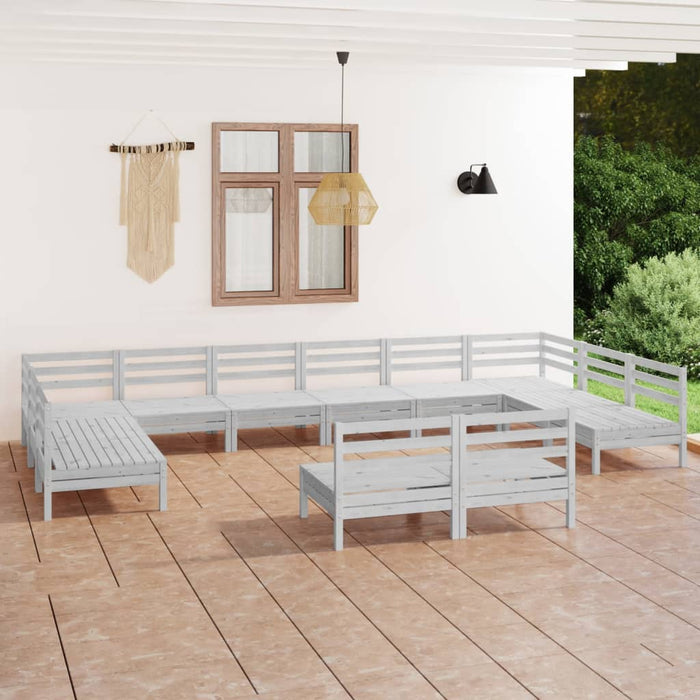 Set mobilier de grădină, 12 piese, alb, lemn masiv de pin - WALTI WALTI