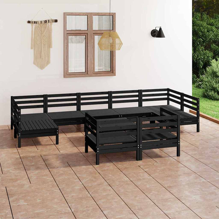Set mobilier relexare grădină, 10 piese, negru, lemn masiv pin WALTI