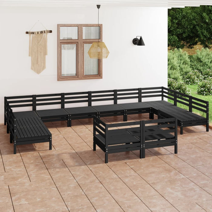 Set mobilier de grădină, 12 piese, negru, lemn masiv de pin WALTI