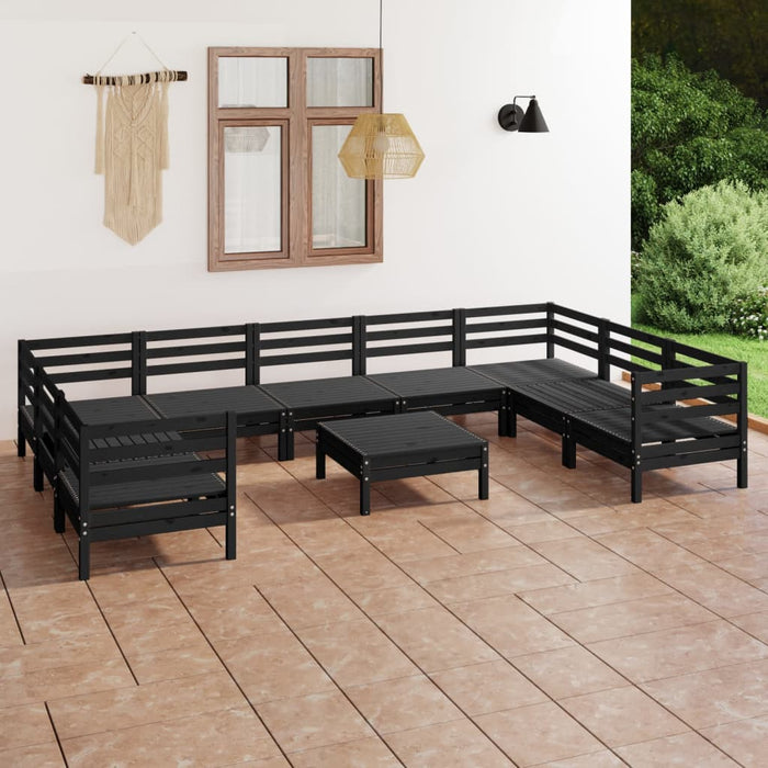 Set mobilier relexare grădină, 10 piese, negru, lemn masiv pin WALTI