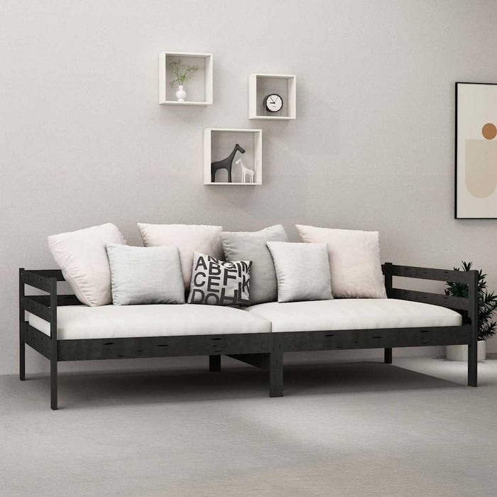 Pat de zi cu saltea, negru, 90x200 cm, lemn masiv de pin WALTI