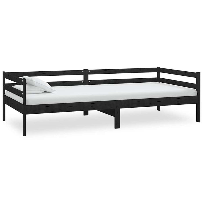 Pat de zi cu saltea, negru, 90x200 cm, lemn masiv de pin WALTI