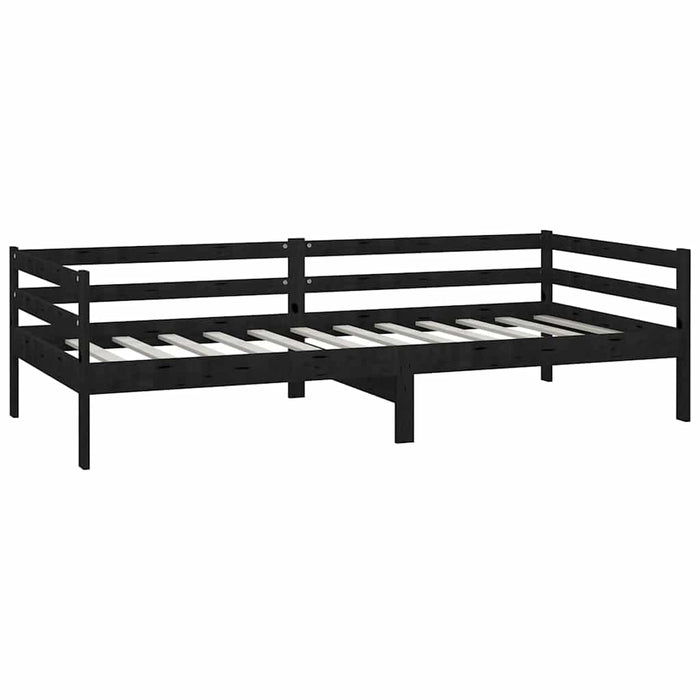 Pat de zi cu saltea, negru, 90x200 cm, lemn masiv de pin WALTI