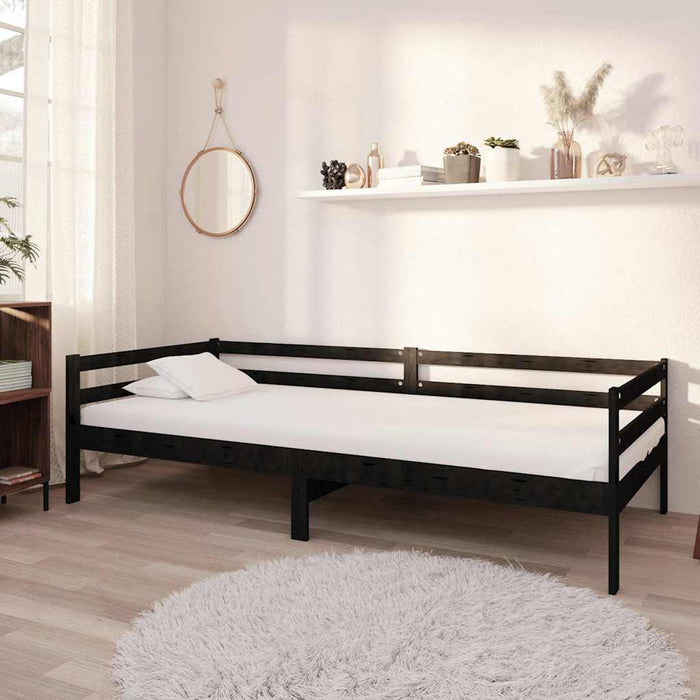 Pat de zi cu saltea, negru, 90x200 cm, lemn masiv de pin WALTI