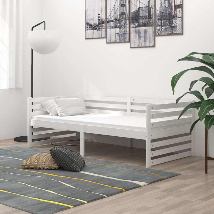 Pat de zi cu saltea, alb, 90x200 cm, lemn masiv de pin WALTI