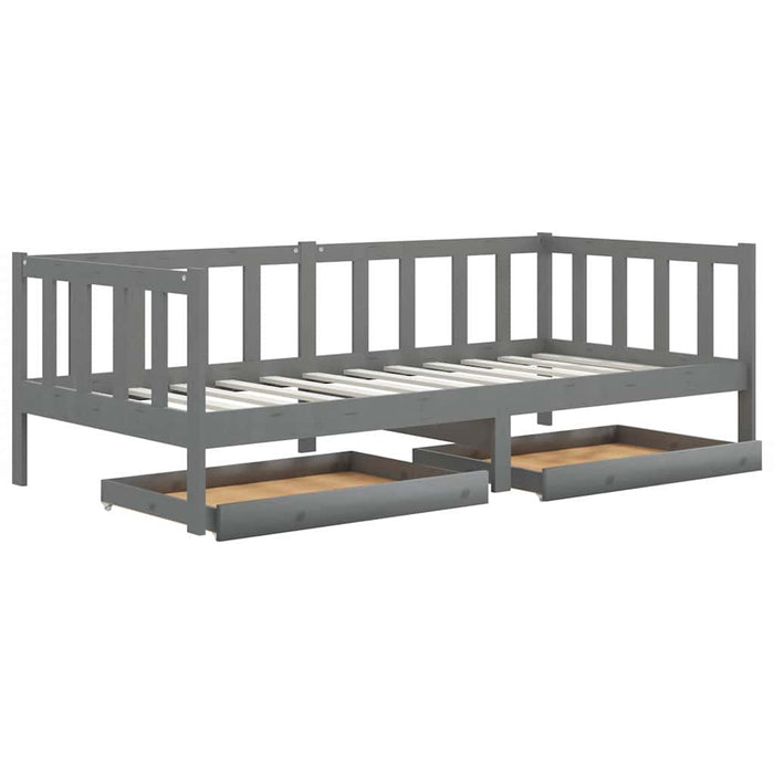 Pat de zi cu sertare, gri, 90x200 cm, lemn masiv de pin WALTI