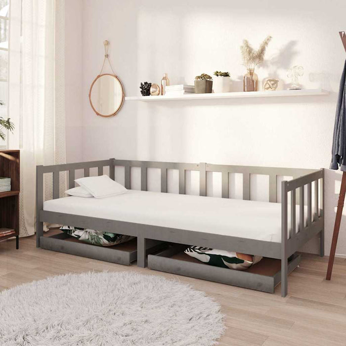 Pat de zi cu sertare, gri, 90x200 cm, lemn masiv de pin WALTI
