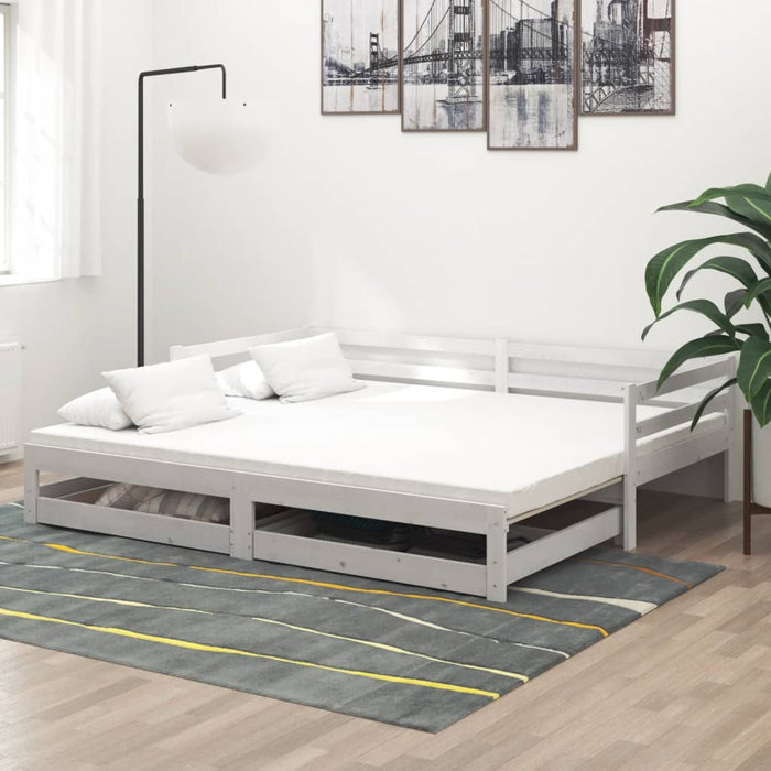 Pat extensibil de zi, 2x(90x200) cm, alb, lemn masiv de pin WALTI