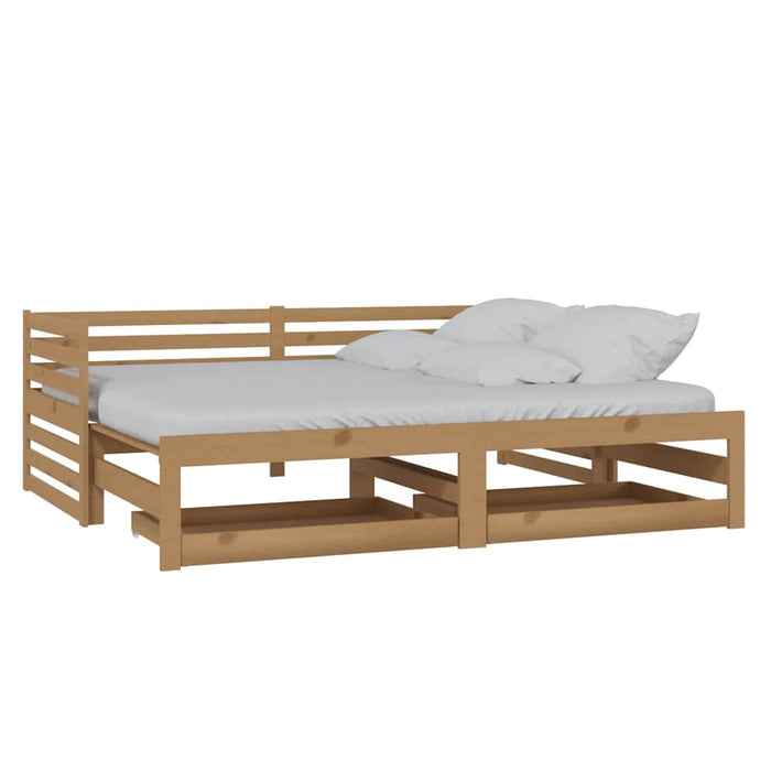 Pat extensibil de zi, 2x(90x200)cm, maro miere, lemn masiv pin WALTI