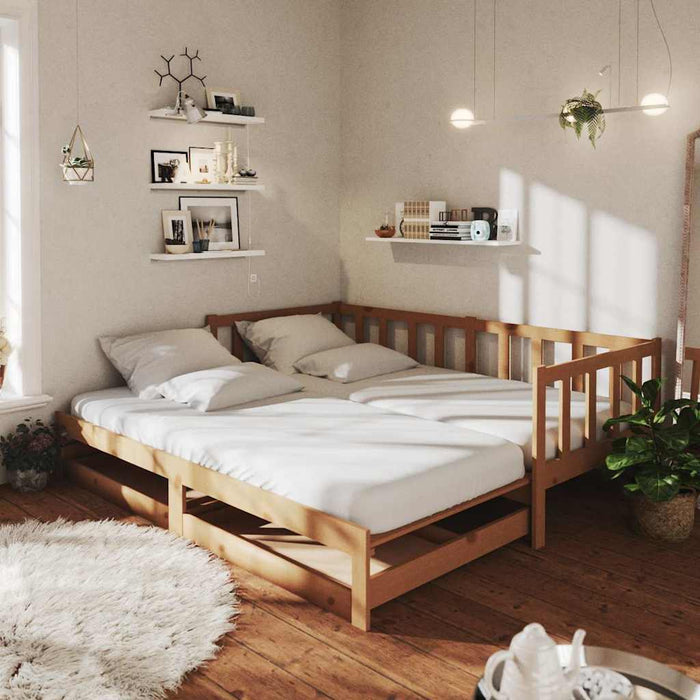 Pat extensibil de zi, 2x(90x200)cm, maro miere, lemn masiv pin WALTI