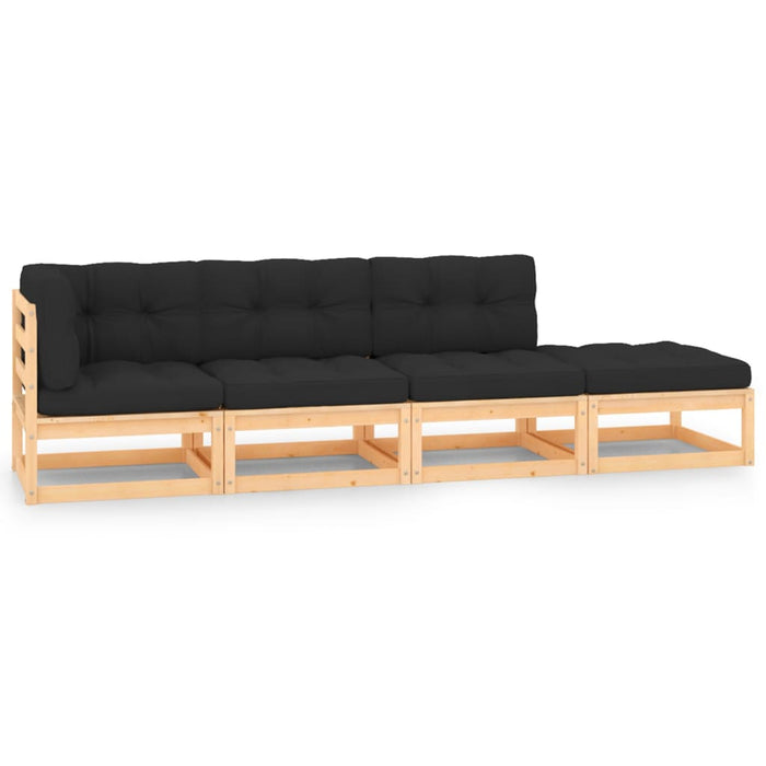 Set mobilier de grădină cu perne, 4 piese, lemn masiv de pin WALTI
