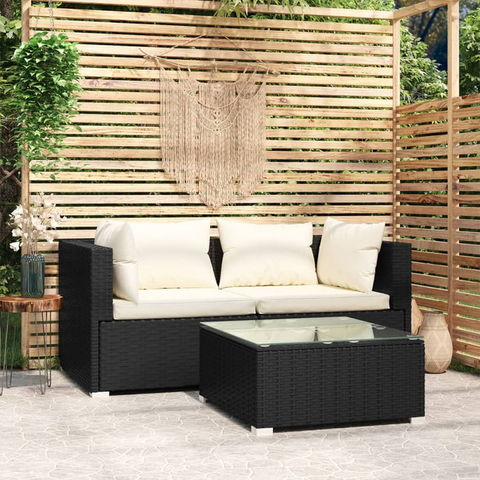 Set mobilier de grădină cu perne, 3 piese, negru, poliratan - WALTI WALTI