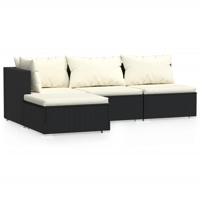 Set mobilier de grădină cu perne, 4 piese, negru, poliratan - WALTI WALTI