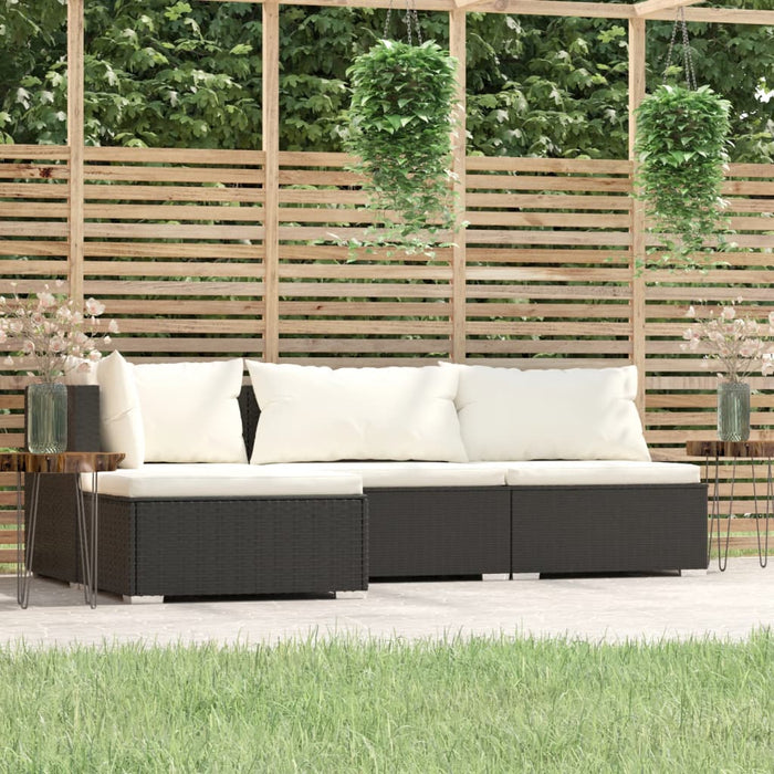 Set mobilier de grădină cu perne, 4 piese, negru, poliratan - WALTI WALTI