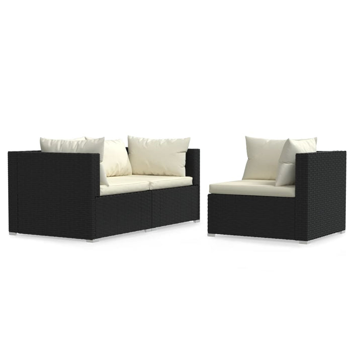 Set mobilier de grădină cu perne, 3 piese, negru, poliratan WALTI