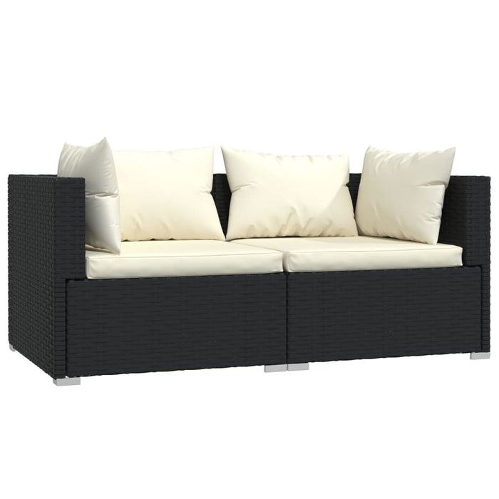 Set mobilier de grădină cu perne, 3 piese, negru, poliratan WALTI