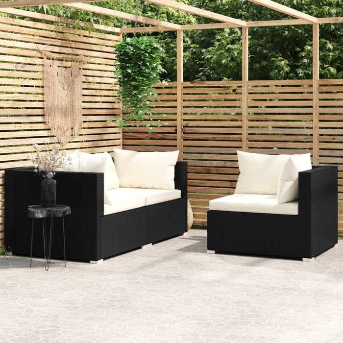 Set mobilier de grădină cu perne, 3 piese, negru, poliratan WALTI