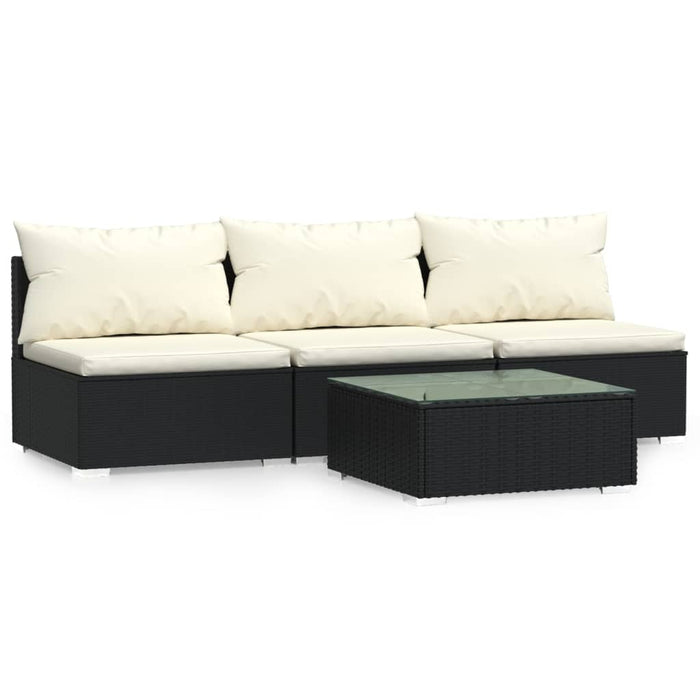 Set mobilier relaxare grădină 4 piese cu perne poliratan negru - WALTI WALTI