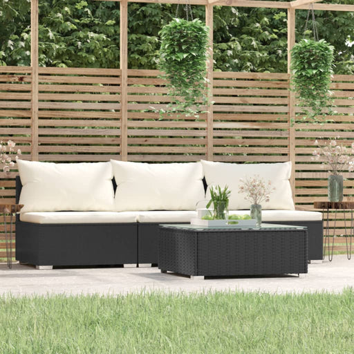 Set mobilier relaxare grădină 4 piese cu perne poliratan negru - WALTI WALTI