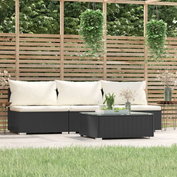 Set mobilier relaxare grădină 4 piese cu perne poliratan negru - WALTI WALTI