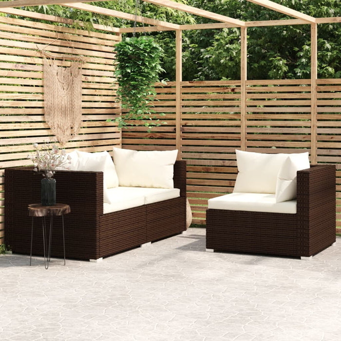 Set mobilier de grădină cu perne, 3 piese, maro, poliratan - WALTI WALTI