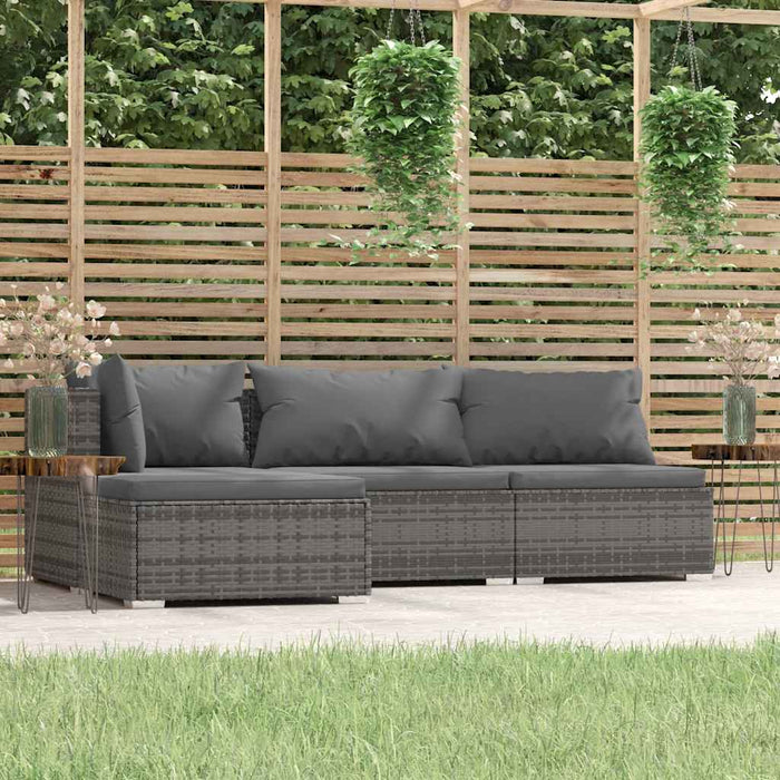 Set mobilier de grădină cu perne, 4 piese, gri, poliratan - WALTI WALTI