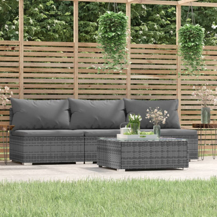 Set mobilier de grădină cu perne, 4 piese, gri, poliratan - WALTI WALTI