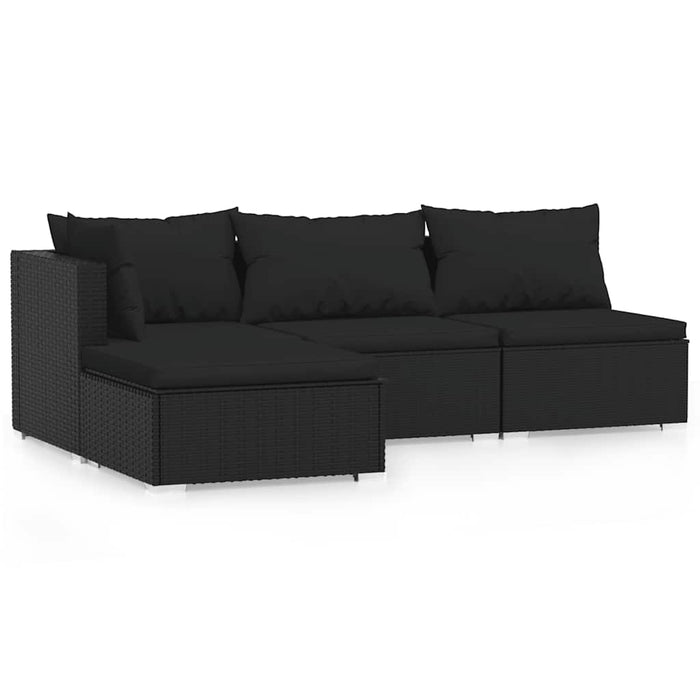 Set mobilier relaxare grădină 4 piese cu perne poliratan negru - WALTI WALTI