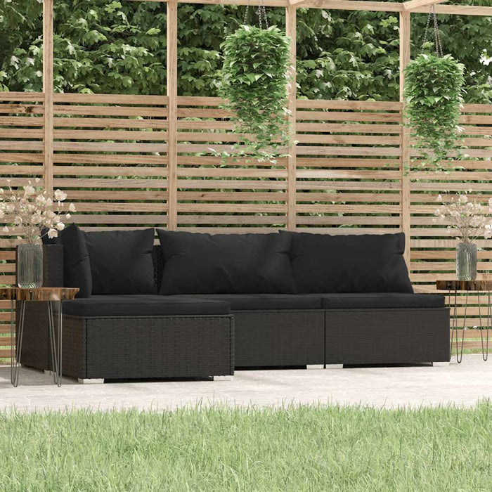 Set mobilier relaxare grădină 4 piese cu perne poliratan negru - WALTI WALTI