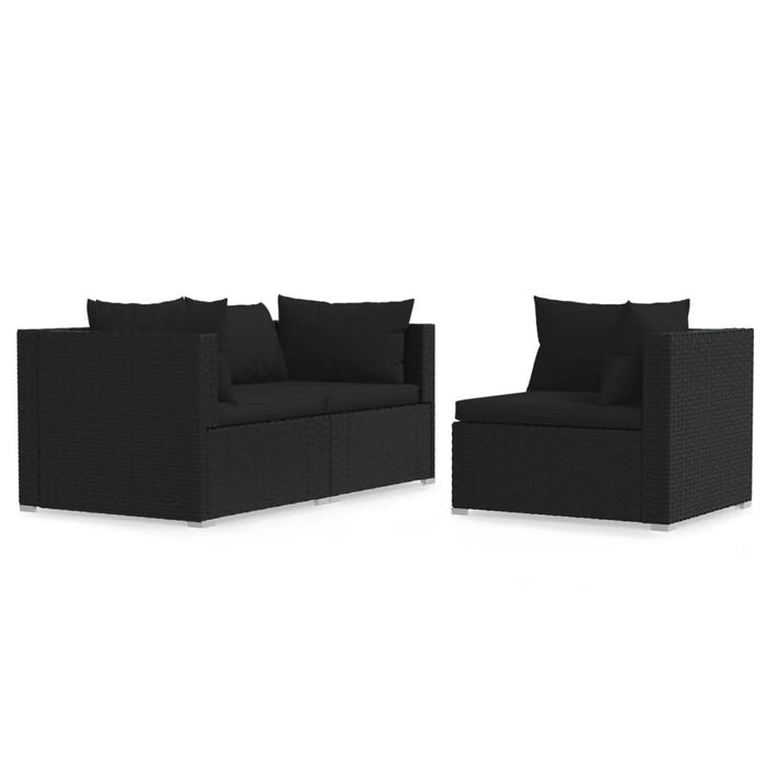 Set mobilier de grădină cu perne, 3 piese, negru, poliratan - WALTI WALTI