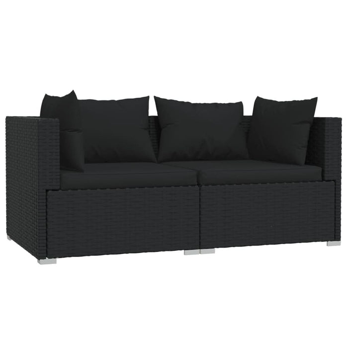 Set mobilier de grădină cu perne, 3 piese, negru, poliratan - WALTI WALTI