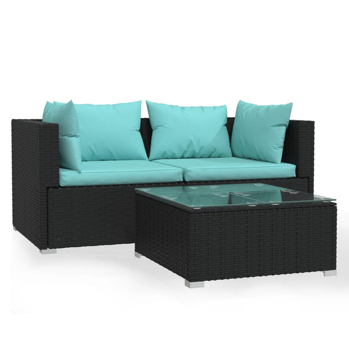 Set mobilier de grădină cu perne, 3 piese, negru, poliratan - WALTI WALTI