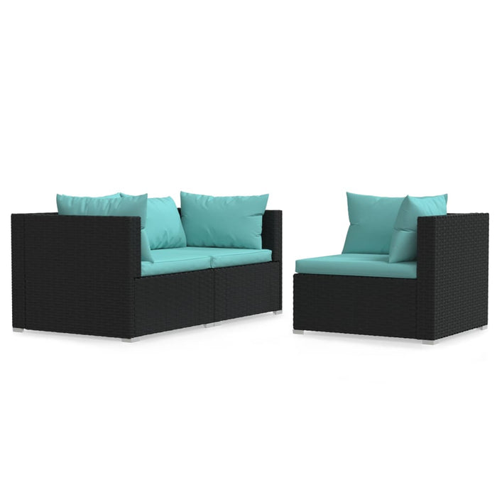 Set mobilier de grădină cu perne, 3 piese, negru, poliratan WALTI