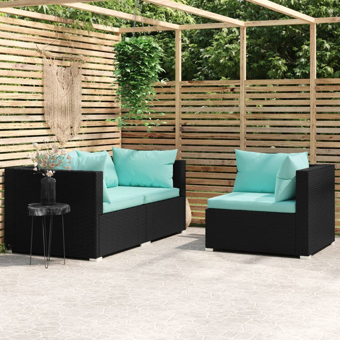 Set mobilier de grădină cu perne, 3 piese, negru, poliratan WALTI